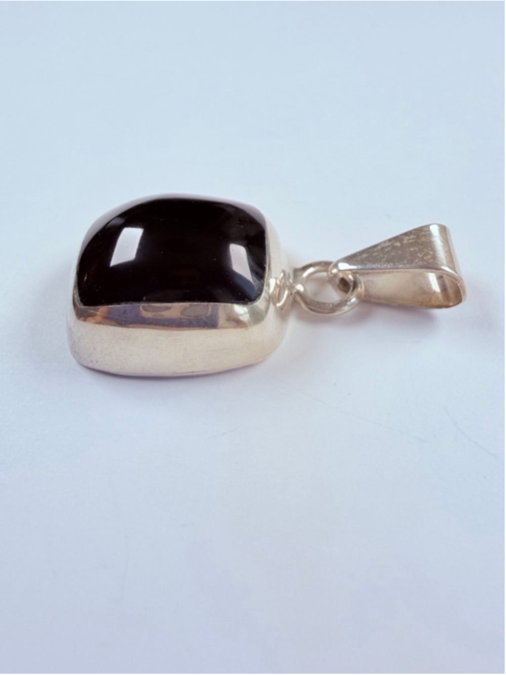 Taxco Large Puffy Black Onyx Cabochon Square Sterling Silver Pendant VTG Mexico - Picture 3 of 7